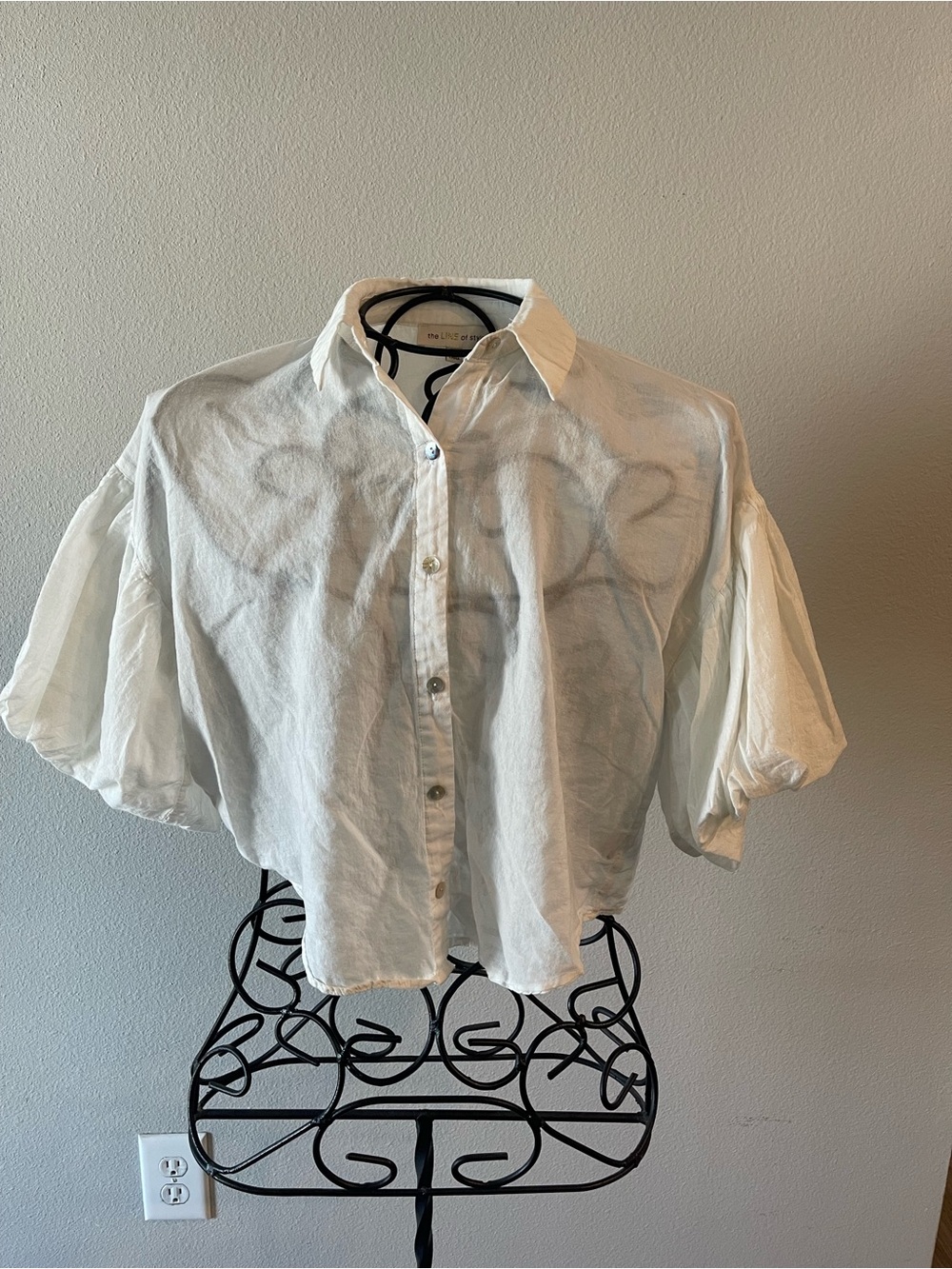 The LINE of Style White Puff Sleeve Button-Up Blouse Size S